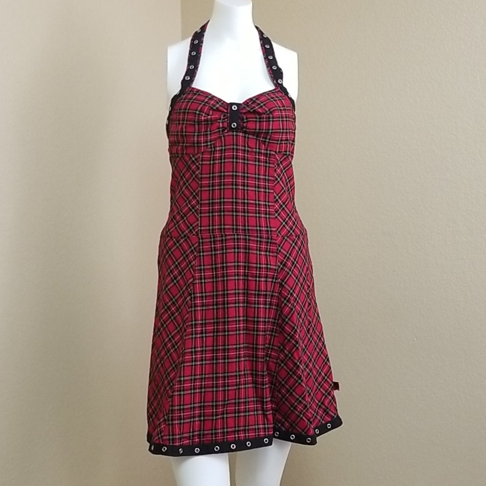 Red plaid halter dress